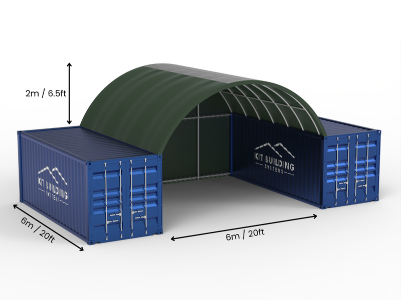 Portée de 6m (20ft) | Auvents pour conteneurs 20ft de largeur, 6,5ft de hauteur (6m x 2m)