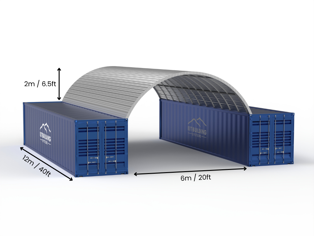 Auvents en conteneur en acier - 20ft x 40ft x 6,5ft (6m x 12m x 2m)