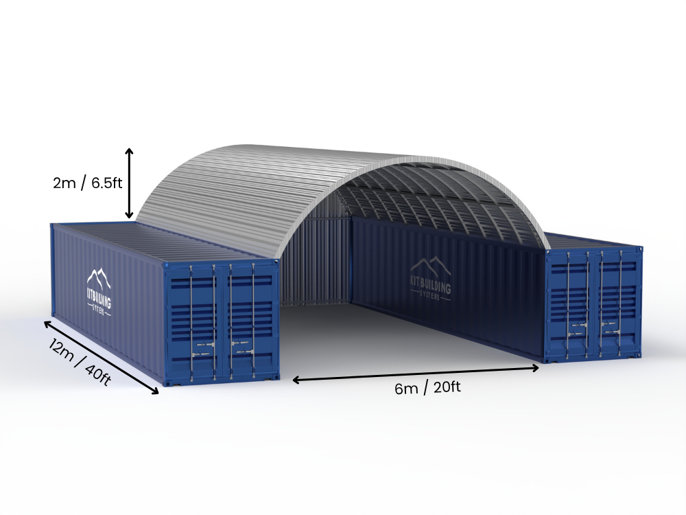 Auvents en conteneur en acier - 20ft x 40ft x 6,5ft (6m x 12m x 2m)