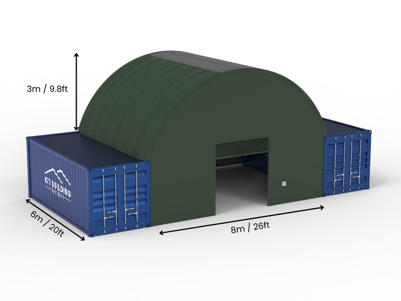 Portée de 8m (26ft) | Auvents pour conteneurs 26ft de largeur, 10ft de hauteur (8m x 3m)