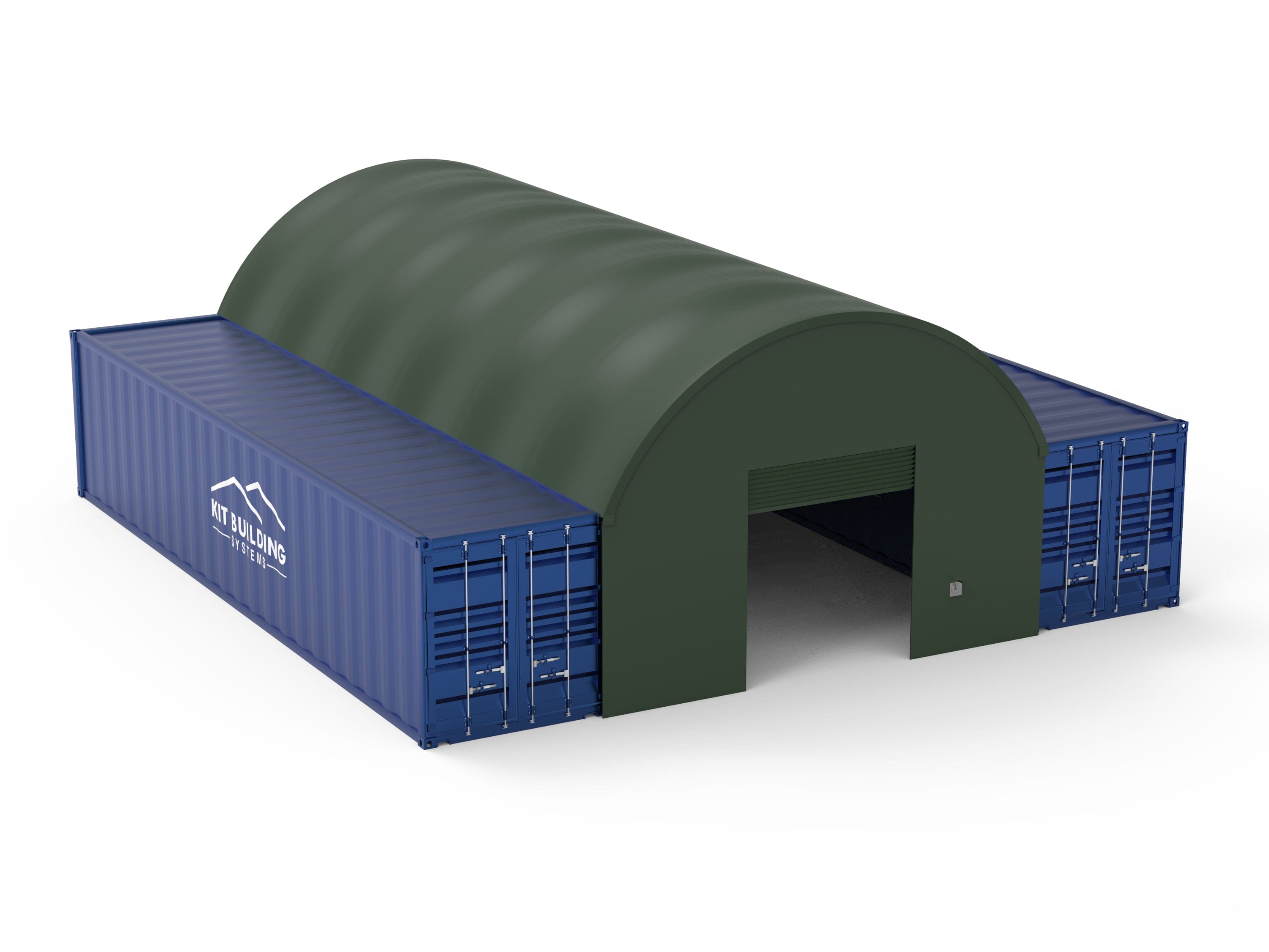 Kit Buildings Container Shelter Military Green / Back & Front Panel with Winch Door Container Green Shelter - 20ft x 40ft x 6.5ft (6m x 12m x 2m)