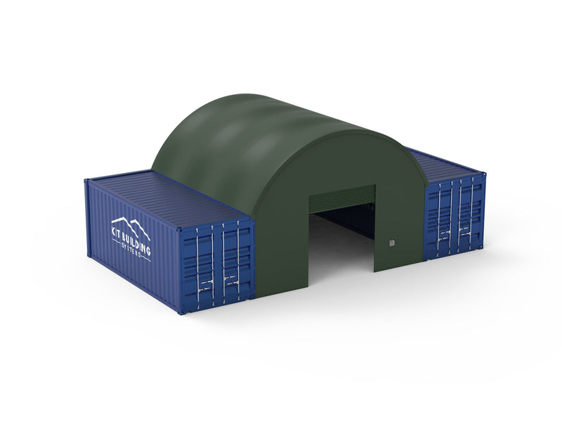 Kit Buildings Green / Back & Front Panel with Winch Door Container Green Shelter - 20ft x 20ft x 6.5ft (6m x 6m x 2m)